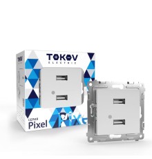 Розетка 2-м USB СП Pixel тип A+A 5В 1х2.1А 2х1.05А механизм бел. TOKOV ELECTRIC TKE-PX-2USB-C01